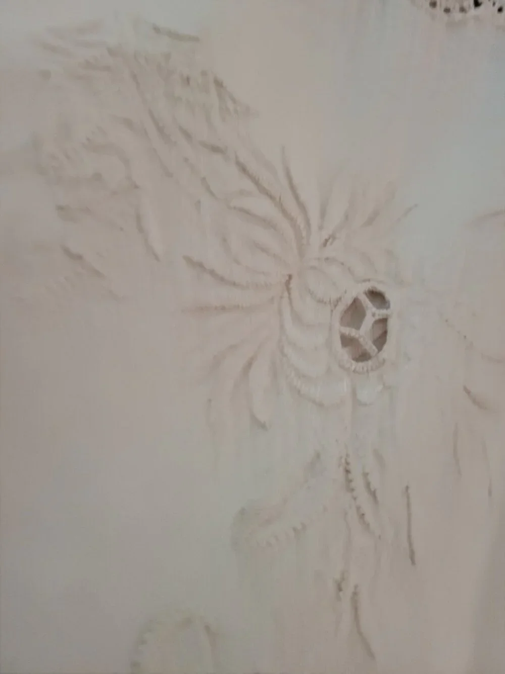 Vintage Cream Tablecloth with Embroidery and Crocheted Areas